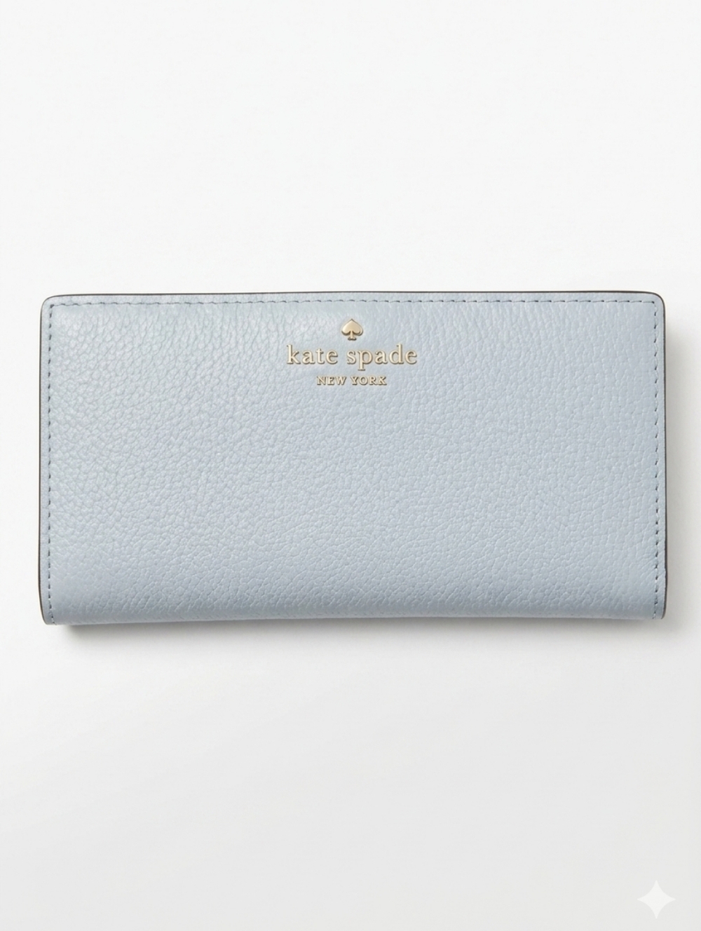 kate spade Pale Blue Pebbled Leather Snap  Wallet with Gold Logo